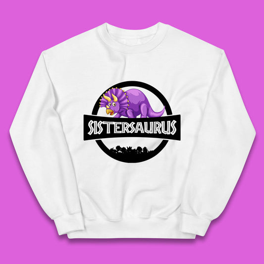 Sistersaurus Dinosaur Sister Cartoon Triceratops Purple Sister Saurus Matching Kids Jumper