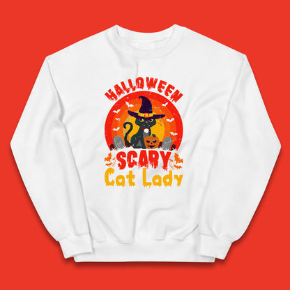 Halloween Scary Cat Lady Horror Spooky Witch Black Cat Lover Kids Jumper