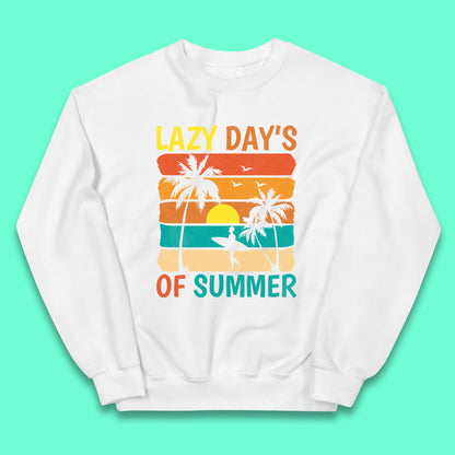 Lazy Days Of Summer Vintage Retro Sunset Surfer Beach Palm Trees Kids Jumper
