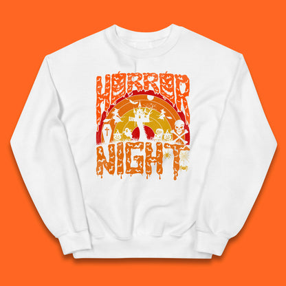 Halloween Horror Night Vintage Rainbow Flying witches Scary Boo Spooky Festive Night Kids Jumper