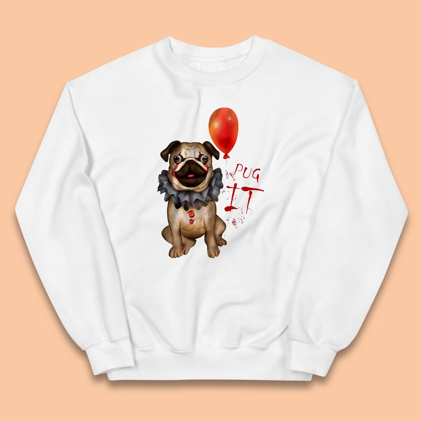 Pug IT Pennywise Clown Dog Spoof Halloween Pug Dog Costume Horror Movie Serial Killer Kids Jumper