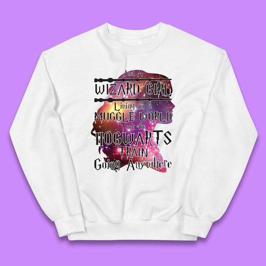 Harry Potter Just A Wizard Girl Living In A Muggle World Took The Hogwarts Train Going Anywhere Kids Jumper