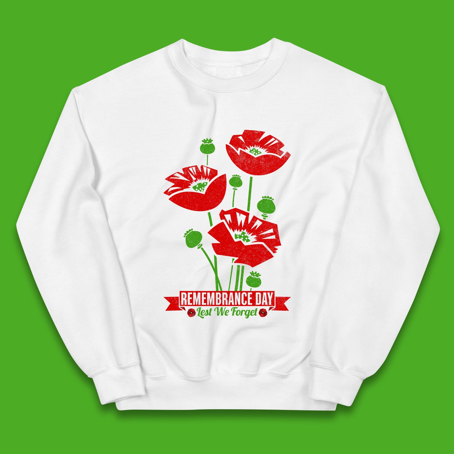 Remembrance Day Lest We Forget British Armed Forces Poppy Flower Kids Jumper