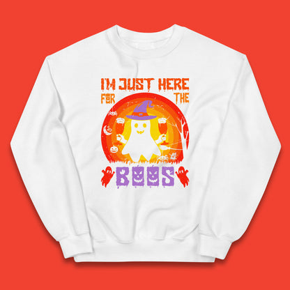 I'm Just Here For The Boos Halloween Boo Ghost Witch Hat Horror Scary Kids Jumper