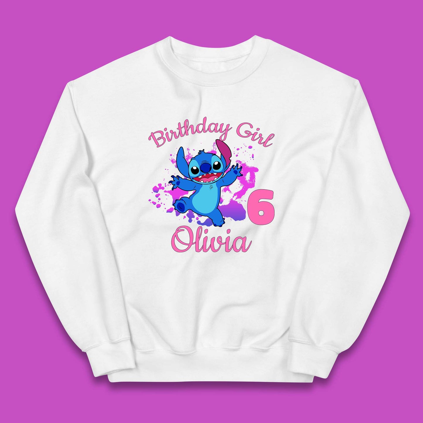 Personalised Birthday Girl Disney Stitch Your Name And Birthday Year Lilo & Stitch Cartoon Kids Jumper