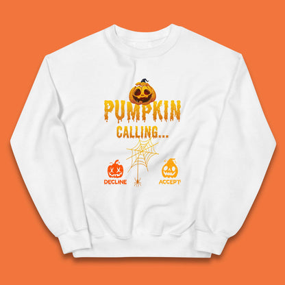 Halloween Pumpkin Calling Accept Decline Funny Jack O Lantern Horror Scary Phone Call Kids Jumper