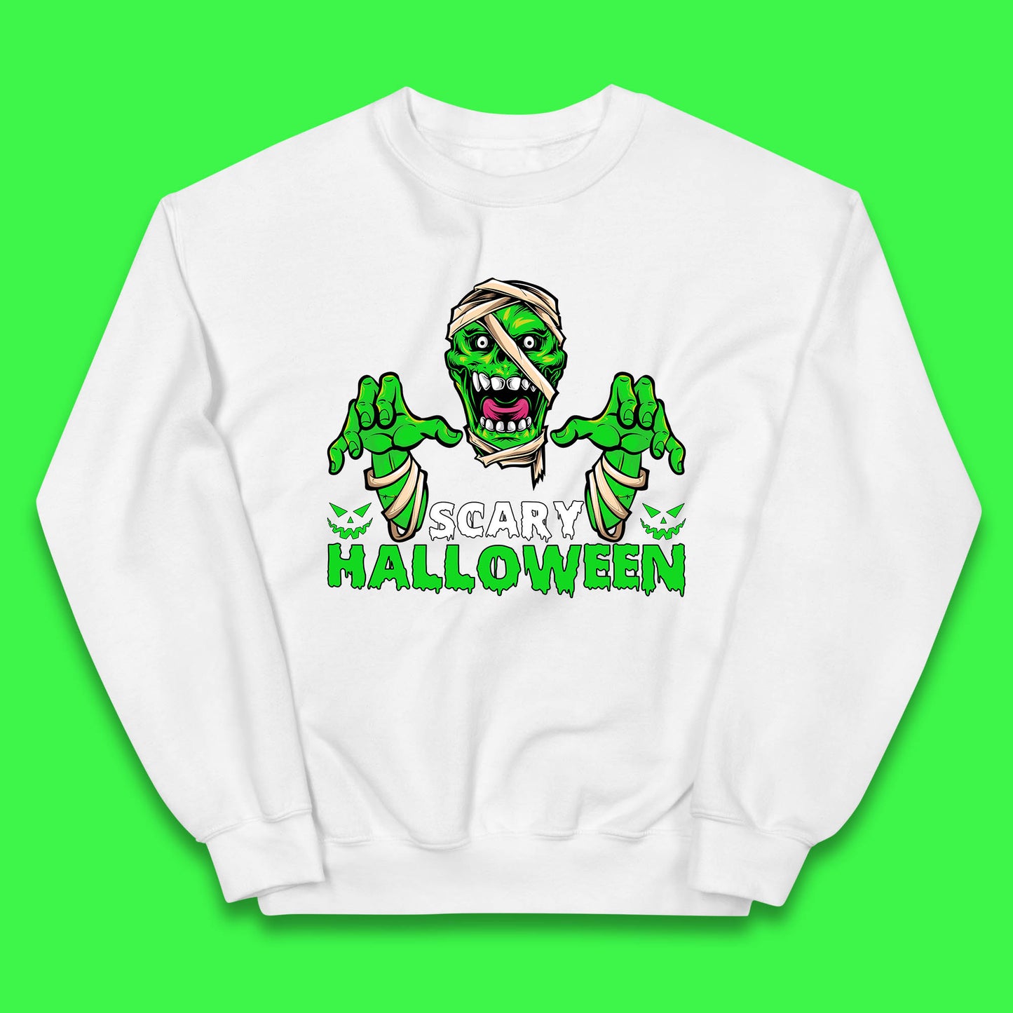 Scary Halloween Skull Zombie Mummy Horror Monster Zombie Hands Scary Vibes Kids Jumper