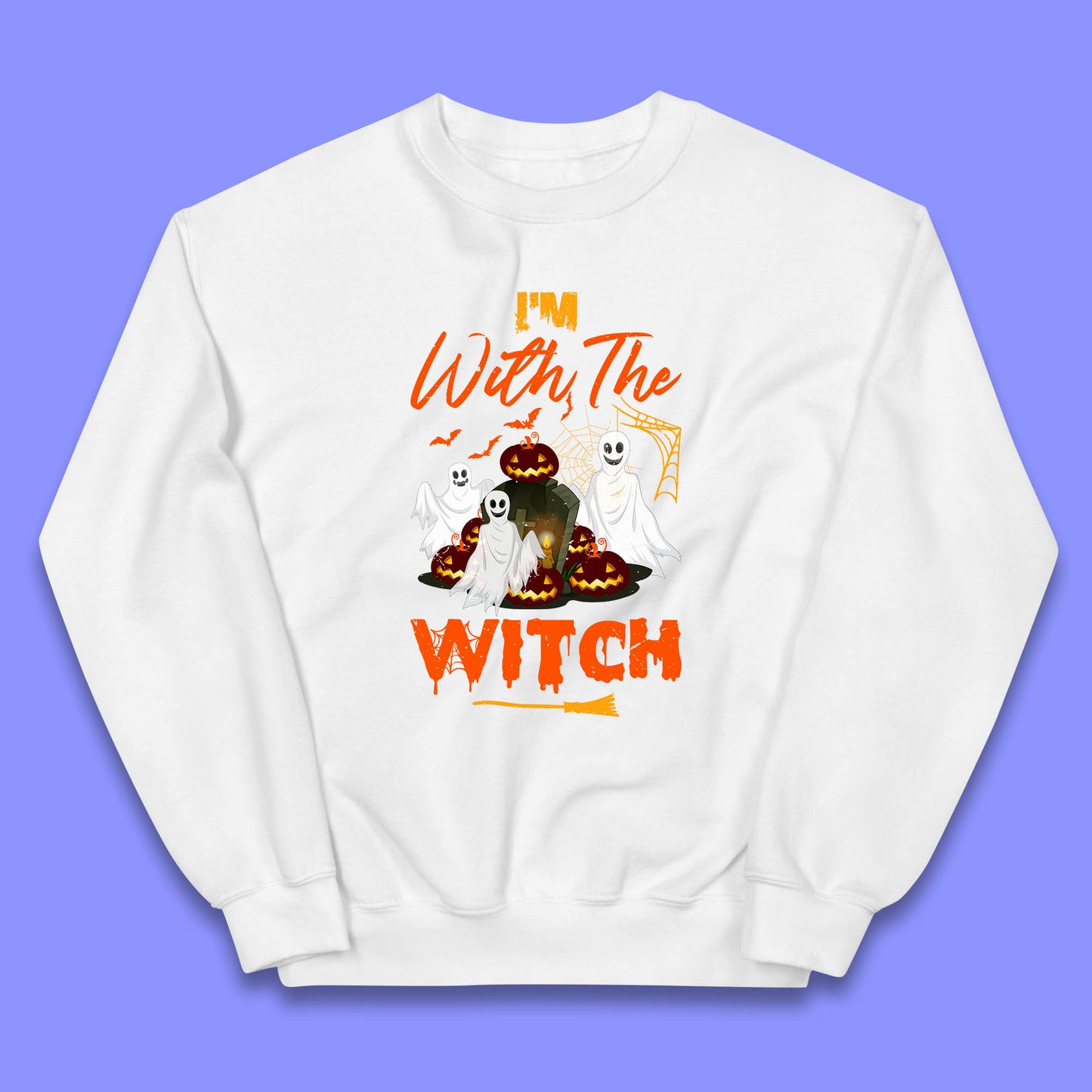 I'm With The Witch Halloween Ghosts With Jack-O-Lantern Horror Pumpkins Kids Jumper