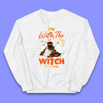 I'm With The Witch Halloween Ghosts With Jack-O-Lantern Horror Pumpkins Kids Jumper