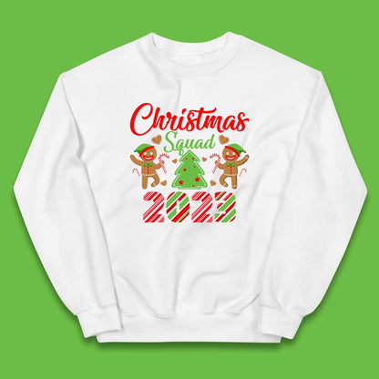 Christmas Squad 2023 Christmas Tree Xmas Gingerbread Man with Candy Cane Kids Jumper