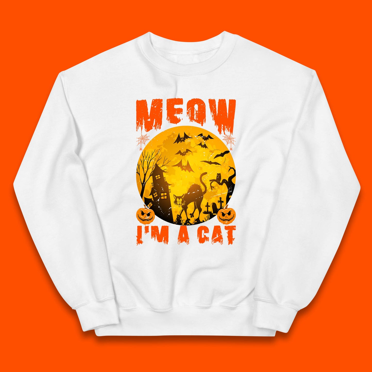 Meow I'm A Cat Halloween Black Cat Horror Scary Haunted House Kids Jumper
