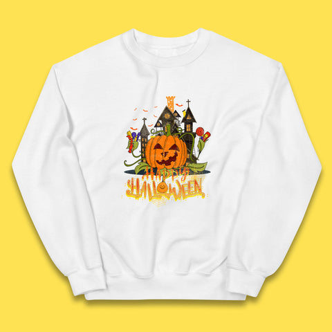 Happy Halloween Spooky Haunted House Halloween Pumpkin Horror Scary Jack-o-lantern Kids Jumper