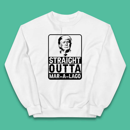 Donald Trump Straight Outta Mar-A-Lago USA Mugshot President Elections 2024 Kids Jumper