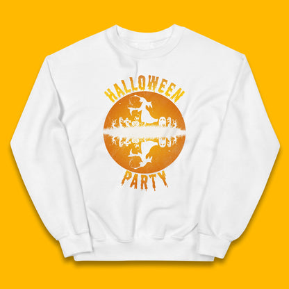 Halloween Party Flying Witch Horror Scary Spooky Season Scary Boo With Full Moon Kids Jumper
