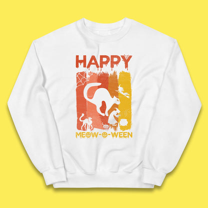 Happy Meow-O-ween Funny Halloween Black Cat Scary Spooky Kids Jumper