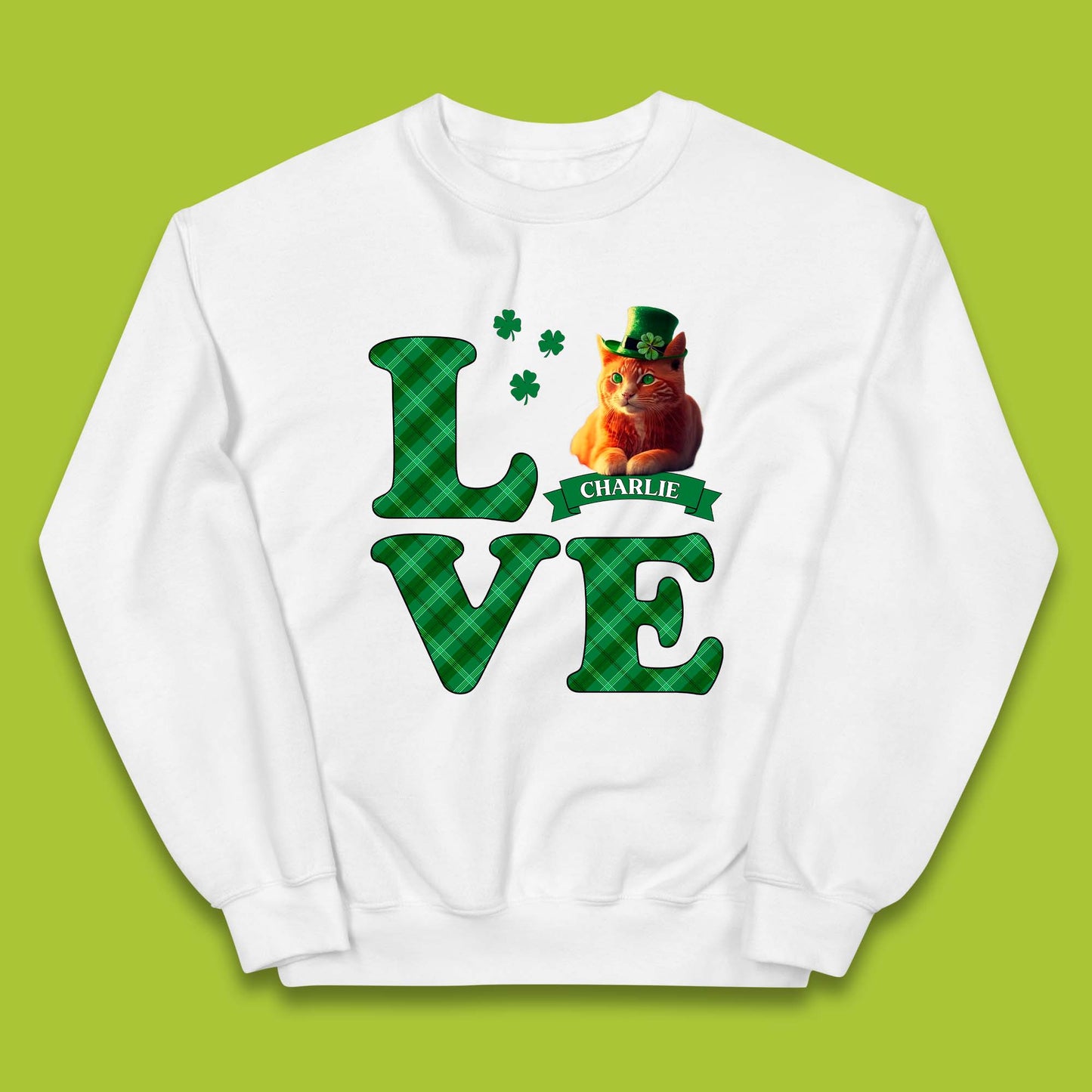 Personalised Love St. Patrick's Cat Kids Jumper