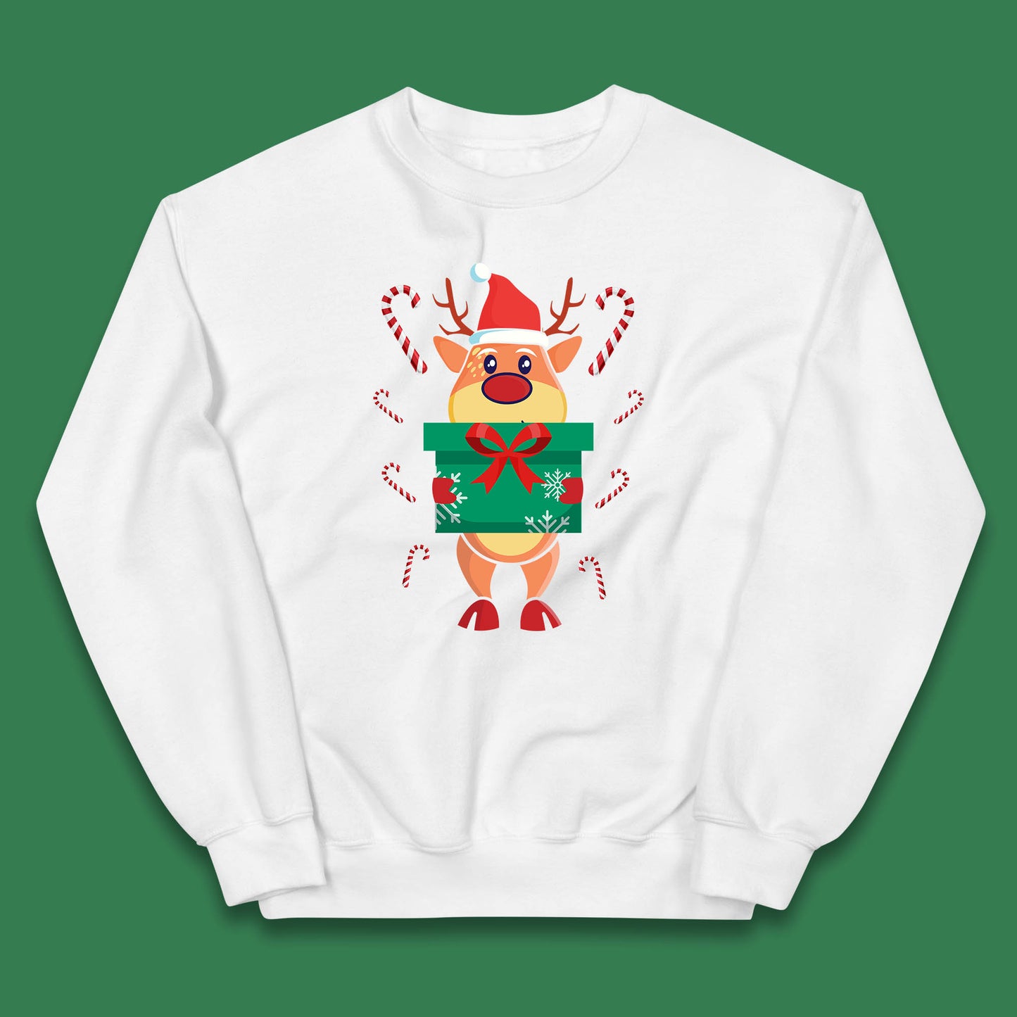 reindeer holding gift christmas jumper