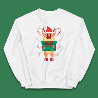 reindeer holding gift christmas jumper