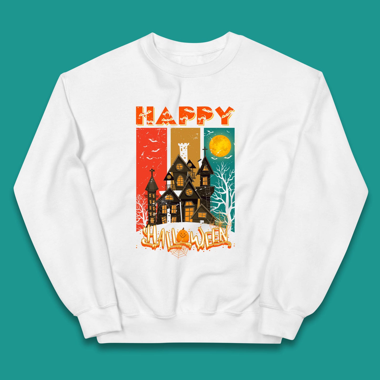 Happy Halloween Vintage Style Horror Scary Haunted House Kids Jumper