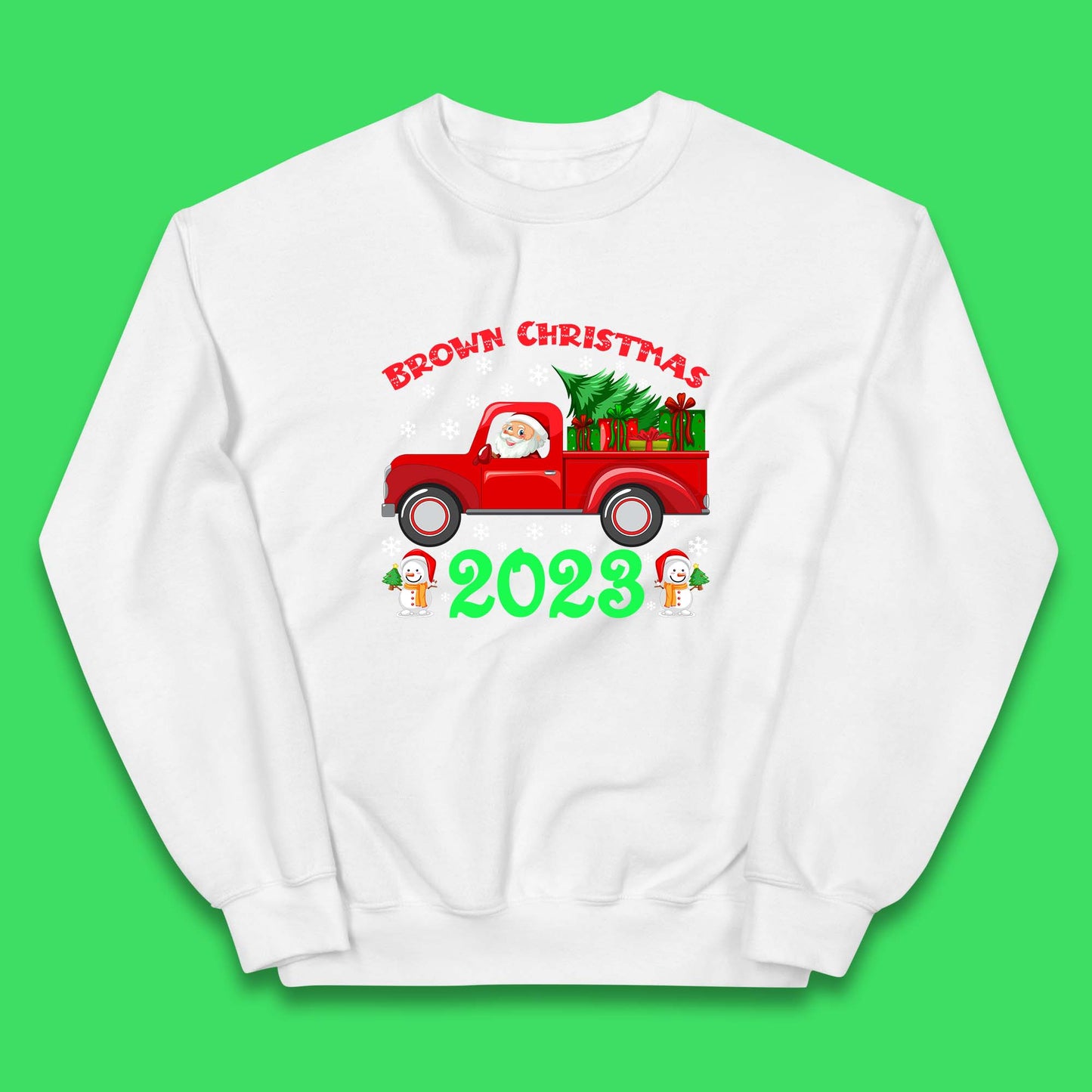 Brown Christmas 2023 Santa Claus Driving Truck With Christmas Tree To Delivery Christmas Gifts Xmas Kids Jumper