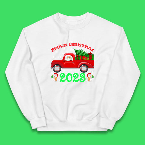 Brown Christmas 2023 Santa Claus Driving Truck With Christmas Tree To Delivery Christmas Gifts Xmas Kids Jumper
