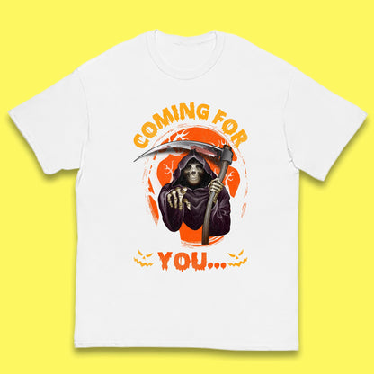 Coming For You Grim Reaper Halloween Skeleton With Scythe Halloween Ghost Kids T Shirt