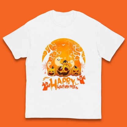 Happy Halloween Jack O Lantern Pumpkins Scary Boo Ghost Haunted Trees Kids T Shirt
