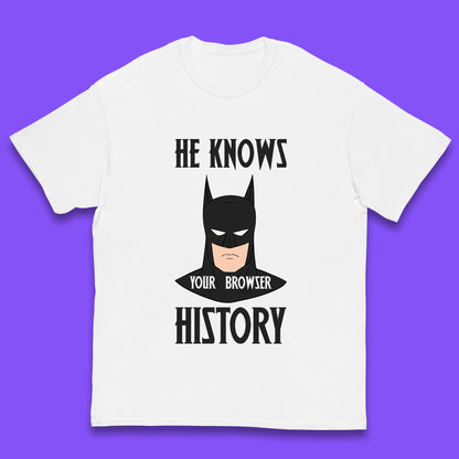 Batman He Knows Your Browser History DC Comics Superhero Comic Book Character Kids T Shirt