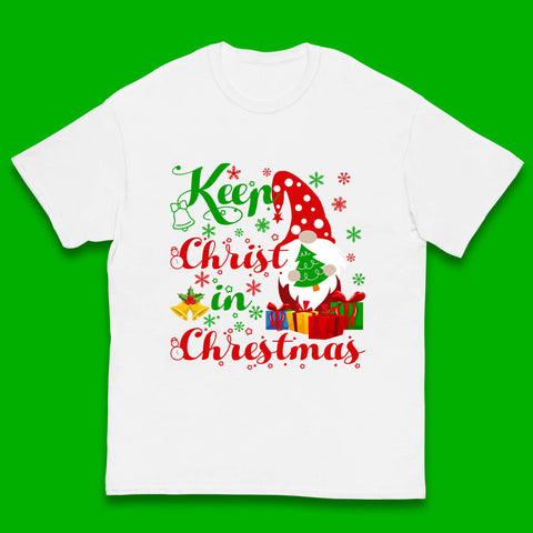 Keep Christ In Christmas Xmas Gnome Holding Tree Faith Christmas Kids T Shirt