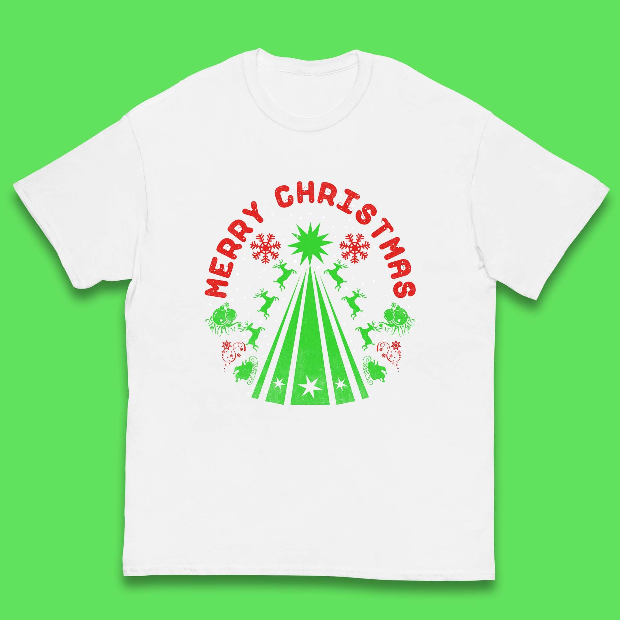 Merry Christmas Santa Claus Reindeers Xmas Celebration Festive Kids T Shirt