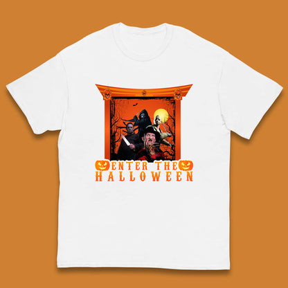 Enter The Halloween Horror Movie Characters Friends Halloween Villians Serial Killers Kids T Shirt