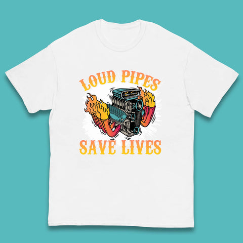 Loud Pipes Save Lives Hot Rod Motor Vehicle Flaming Engine Kids T Shirt