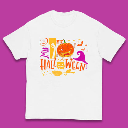 My 1st Halloween Cartoon Halloween Pumpkin Witch Hat Devil Smile Scary Spooky Season Kids T Shirt