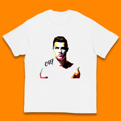 Cristiano Ronaldo Football Player Retro Style Portrait CR7 Portuguese Professional Footballer Soccer Player Sports Champion Kids T Shirt