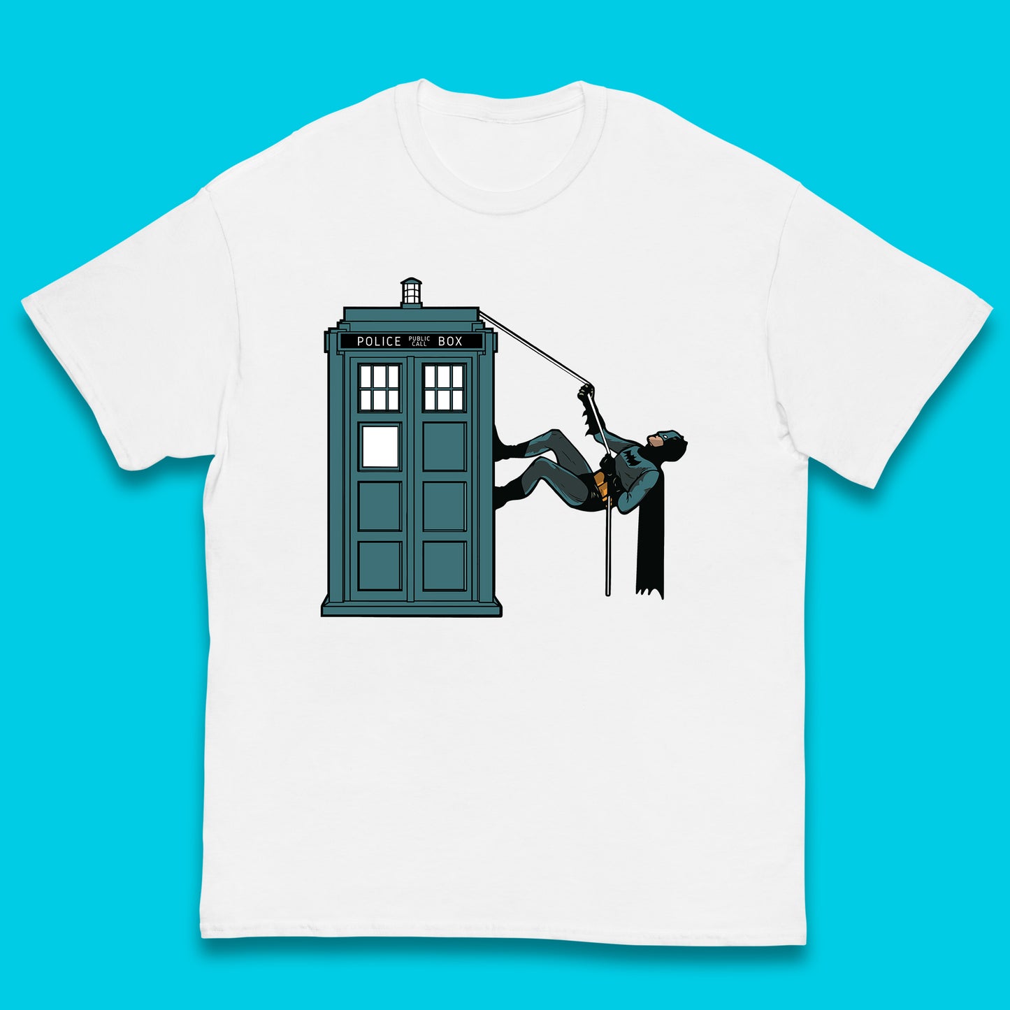 Batman Climbing Police Public Call Box DC Comics Superhero Movie Character Kids T Shirt