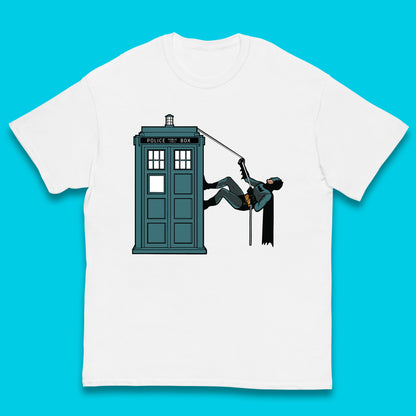 Batman Climbing Police Public Call Box DC Comics Superhero Movie Character Kids T Shirt