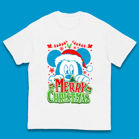 Merry Christmas Mickey Mouse Santa Hat Disney Vacation Xmas Holiday Disney Trip Kids T Shirt