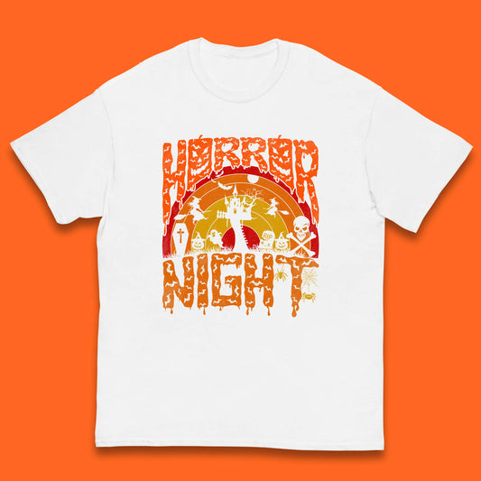 Halloween Horror Night Vintage Rainbow Flying witches Scary Boo Spooky Festive Night Kids T Shirt