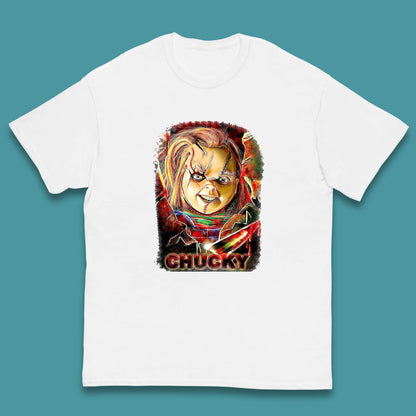 Chucky Distressed Childs Play Horror Monster Creepy Doll Toy Scary Halloween Scary Movie Character Kids T Shirt