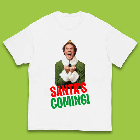 Elf Santa's Coming Christmas Kids T-Shirt