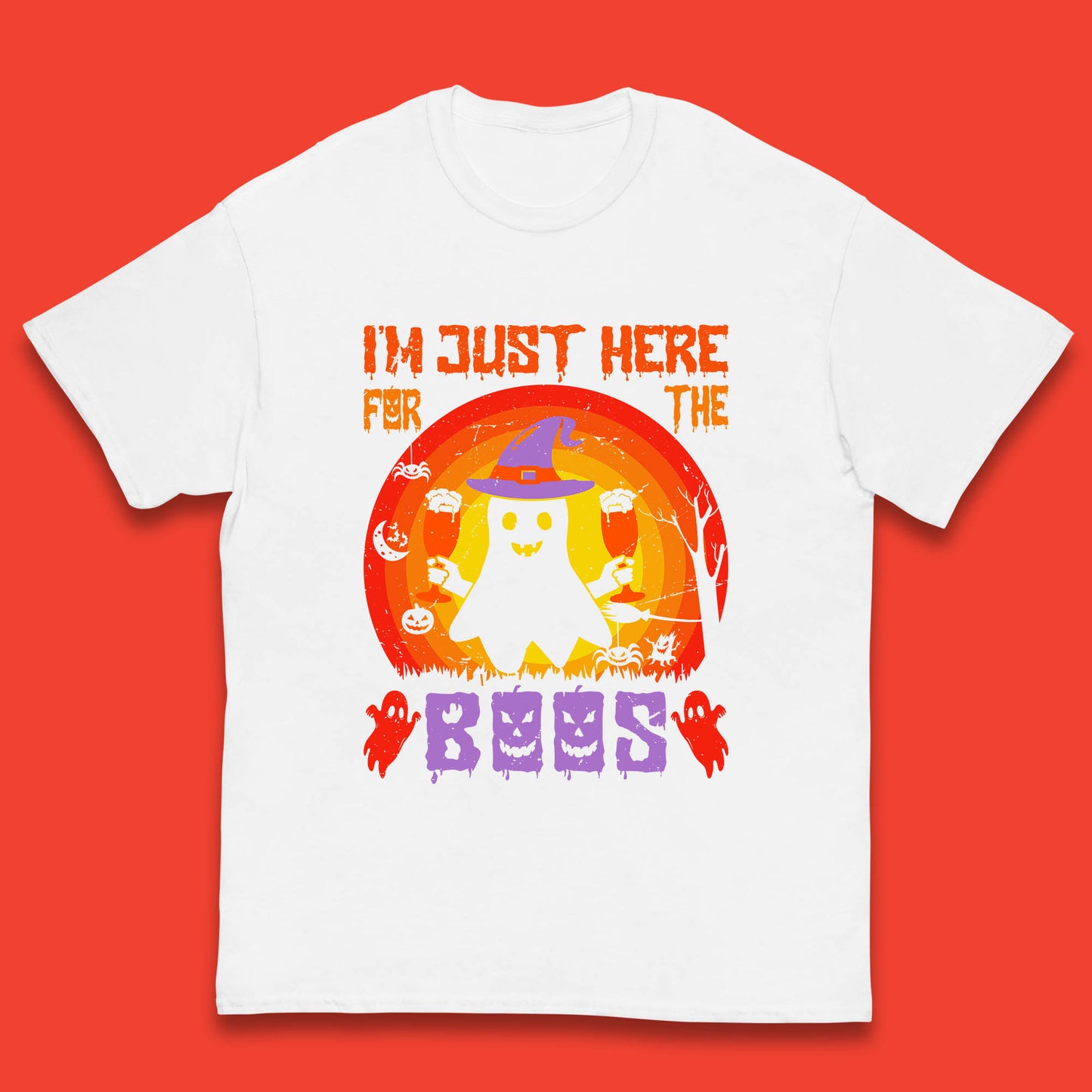 I'm Just Here For The Boos Halloween Boo Ghost Witch Hat Horror Scary Kids T Shirt