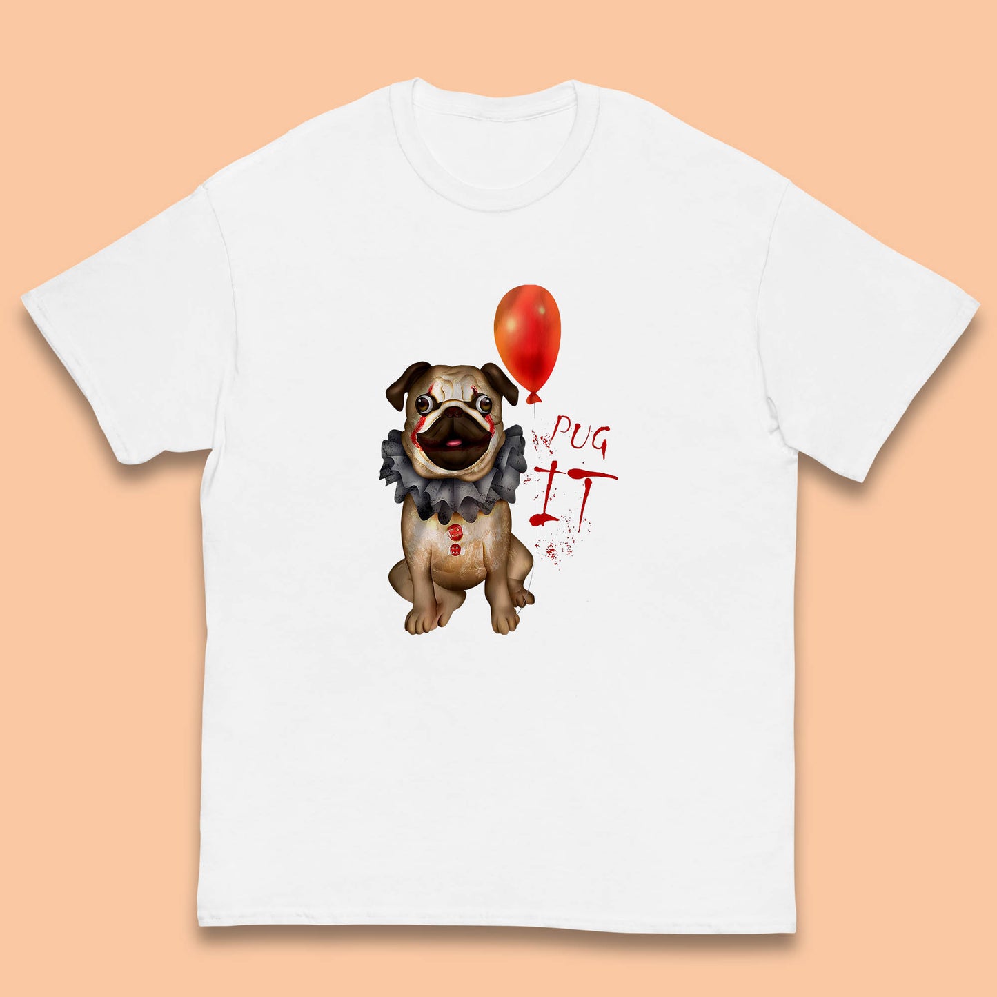 Pug IT Pennywise Clown Dog Spoof Halloween Pug Dog Costume Horror Movie Serial Killer Kids T Shirt
