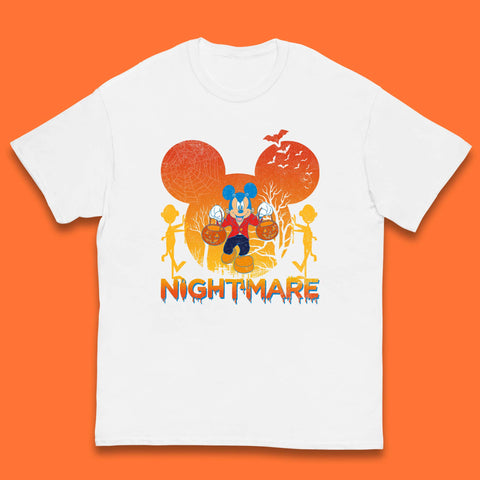 Halloween Nightmare Disney Mickey Mouse Holding Pumpkin Bucket Horror Scary Disneyland Trip Kids T Shirt