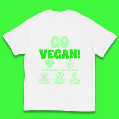 Go Vegan Compassion Nonviolence For The Animals For The People For The Planet Kids T Shirt