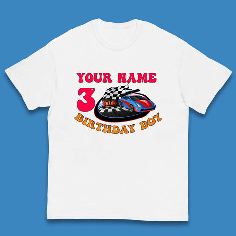 Personalised Race Car Birthday Boy Your Name And Age Racing Car Birthday Theme Party Kids T Shirt