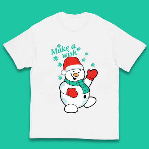 Make A Wish Snowman Christmas Kids T-Shirt