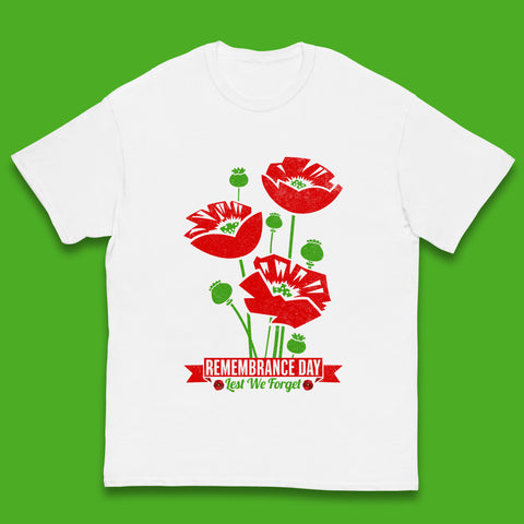 Remembrance Day Lest We Forget British Armed Forces Poppy Flower Kids T Shirt