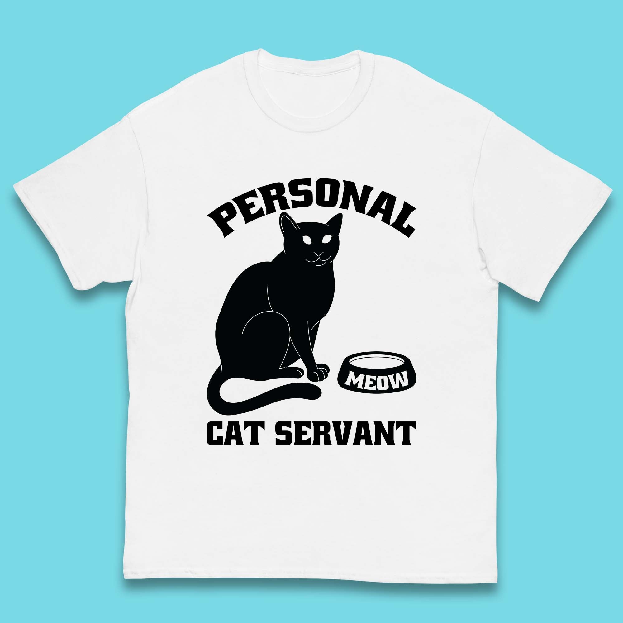 Personal Cat Servant Meow Funny Black Cat Lover Gift Kids T Shirt
