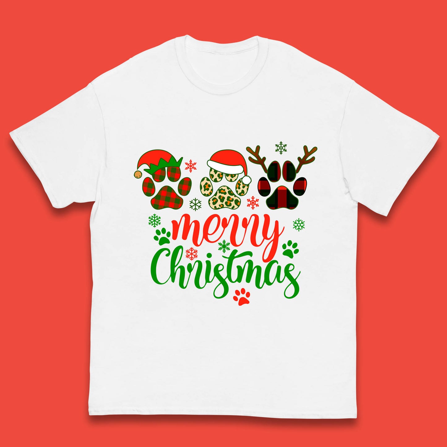 dog & cat paws christmas t shirt