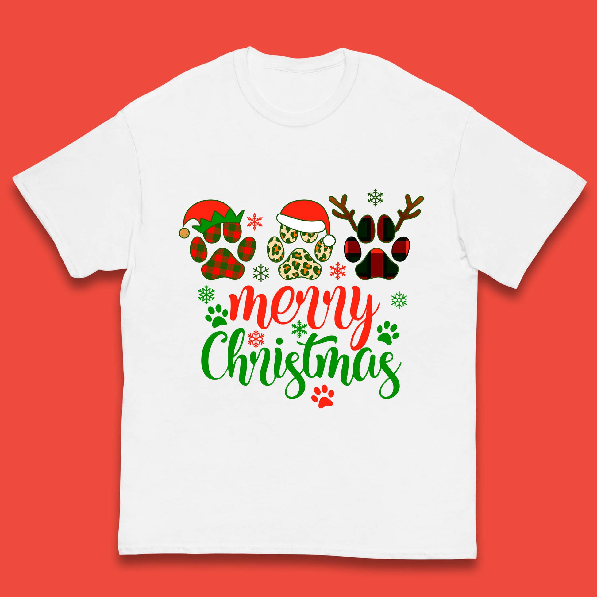 dog & cat paws christmas t shirt